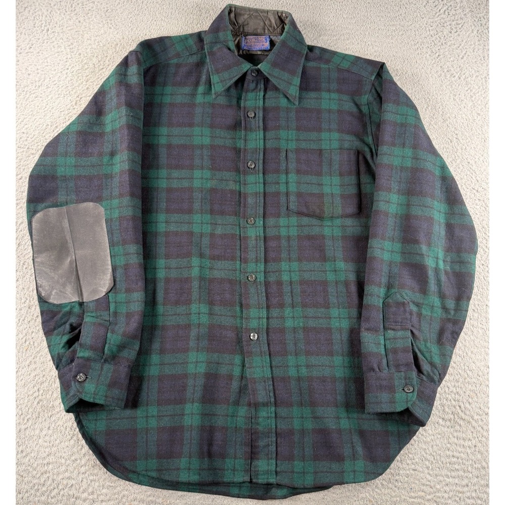 Vintage Pendleton Blackwatch Tartan 100% Virgin Wool Lodge Shirt Mens Medium USA